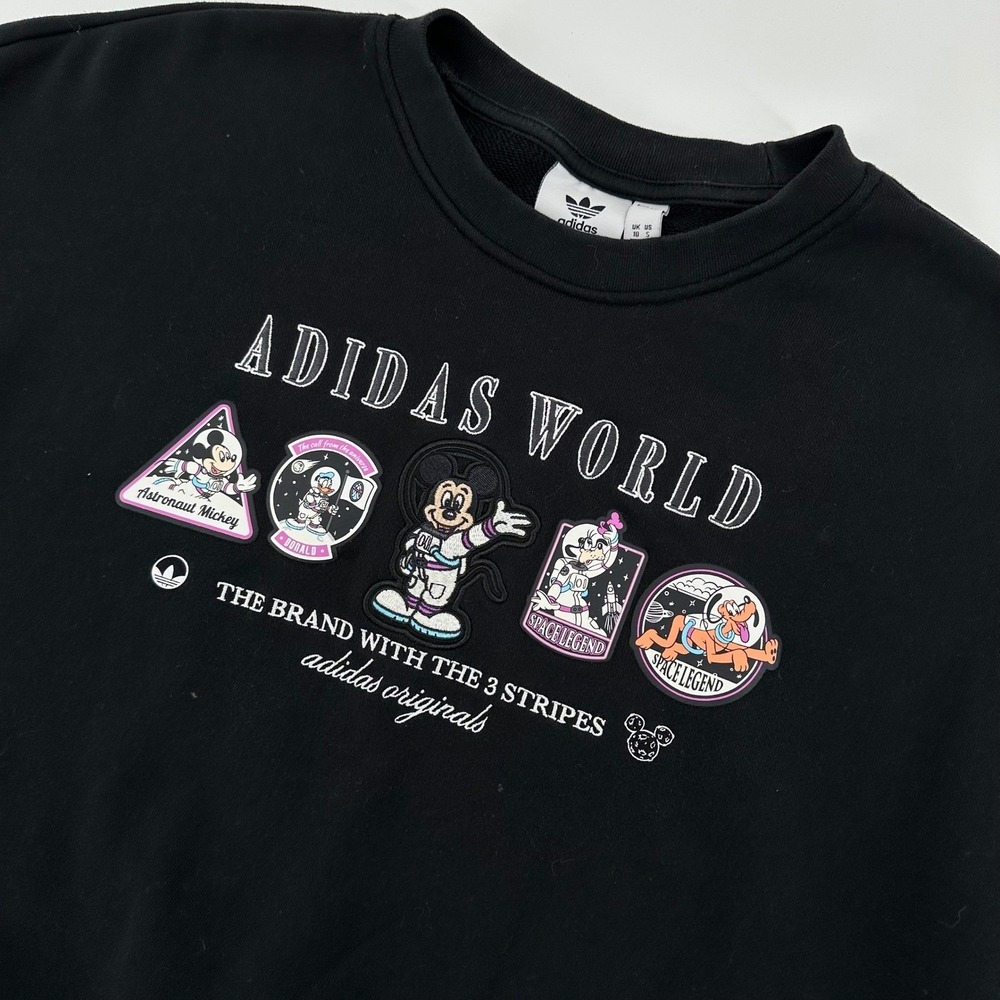 Adidas Sweatshirt Womens Small Black Disney Mickey Mouse Space Astronaut Graphic